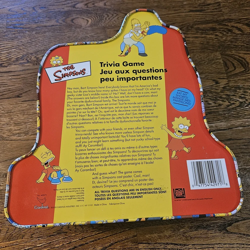 The Simpsons Trivia Game 2000 Board Game in Collectors Tin with Cast Poster